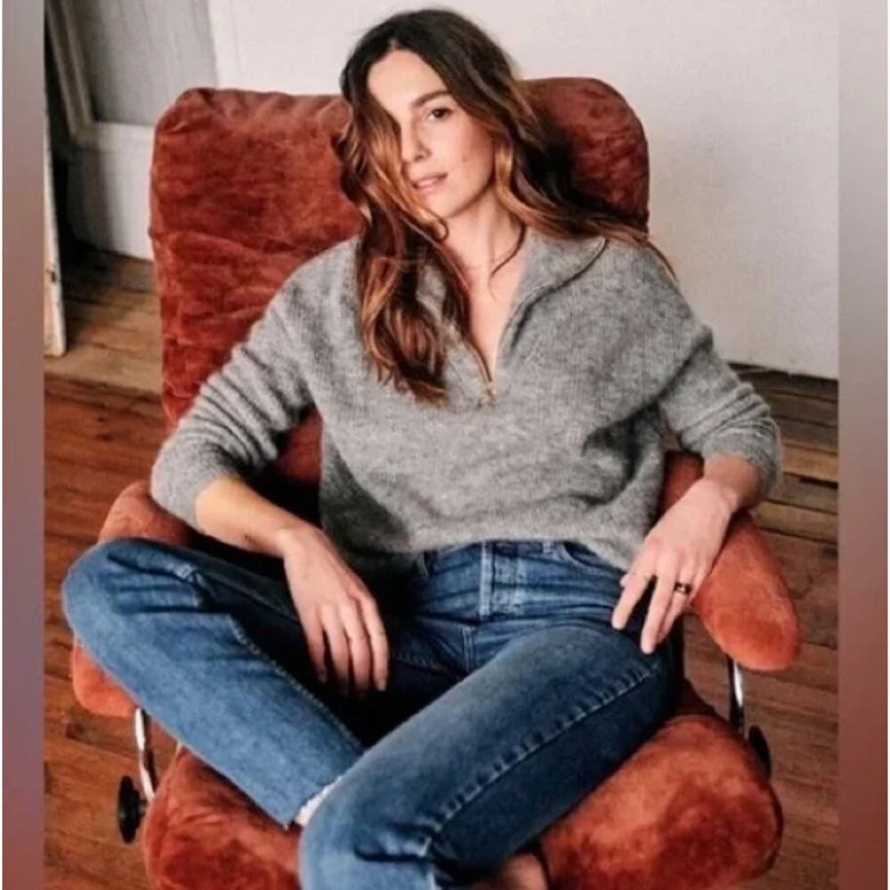 SEZANE Johnny Quarter Zip Alpaca Sweater Gray Sz XL $178 {JJ24}